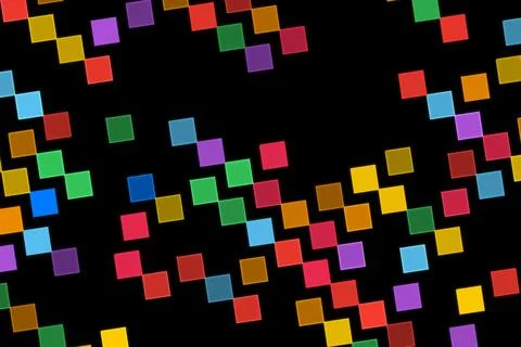 Colorful glowing squares on black background Stock Photos