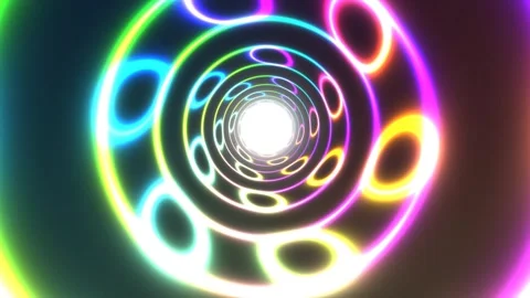 Colorful glowing tunnel with bright circular patterns Stock Footage 337968488