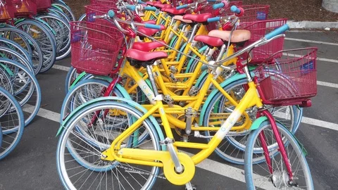 Colorful google campus bicycles Video stock 112074089