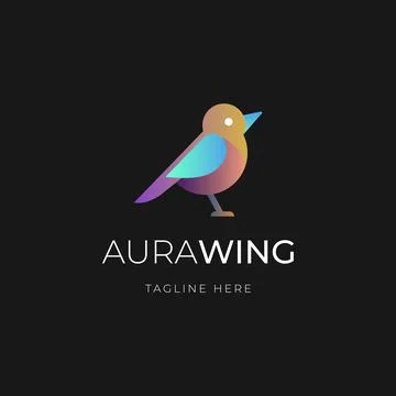 Colorful gradient bird logo with modern minimal geometric design on black b.. Stock Illustration