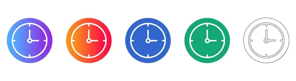 Colorful Gradient Clock Icons Set Illustrazione stock