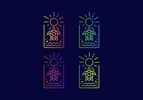 Colorful gradient color of Beach turtle line art illustration Stock Illustration
