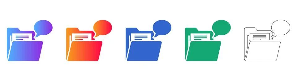 Colorful Gradient File Folder Icons with Speech Bubble Stockillustratie