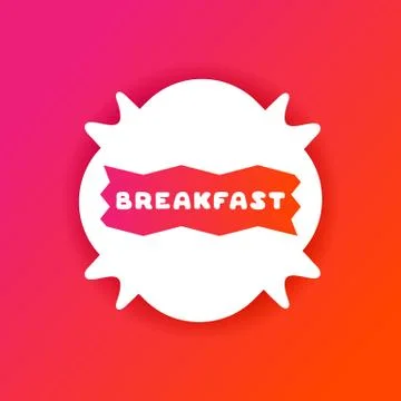 Colorful gradient flyer for cafe with breakfast quote. White sticker on bright Stock Illustration