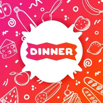 Colorful gradient flyer for cafe on glossy background with dinner quote. Linear Stock Illustration