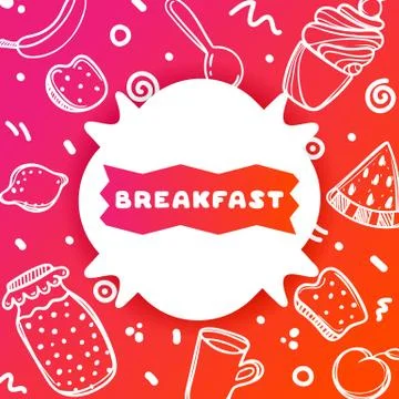 Colorful gradient flyer for cafe on glossy background with breakfast quote Stock Illustration
