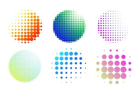 Colorful gradient halftone circles set Illustrazione stock