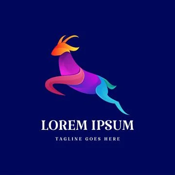 Colorful Gradient Jumping Goat Logo Design Vector Stock Illustration