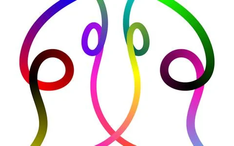 Colorful gradient lines forming abstract symmetrical shapes on white backgr.. Ilustración de archivo