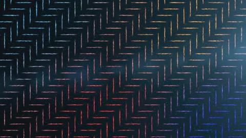Colorful gradient lines forming herringbone pattern on dark background with.. Illustrazione stock