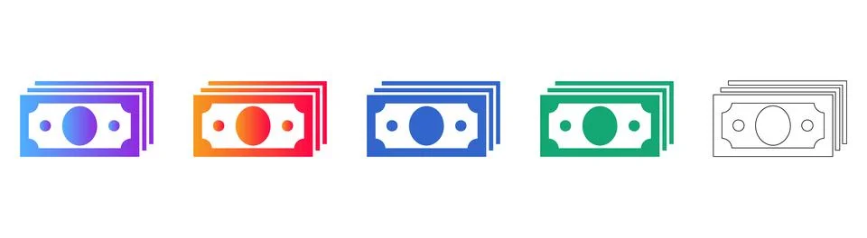 Colorful Gradient Money Stack Icons Set Illustrazione stock