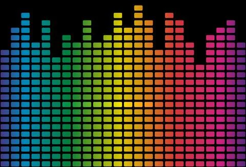 Colorful gradient music equalizer on black background. Vector illustration Illustrazione stock