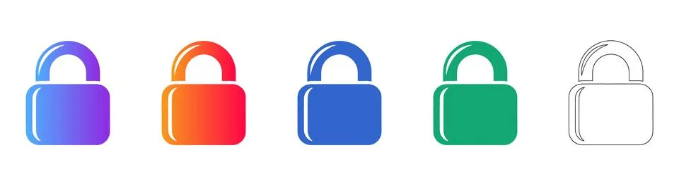 Colorful Gradient Padlock Security Icons Set 库存插图