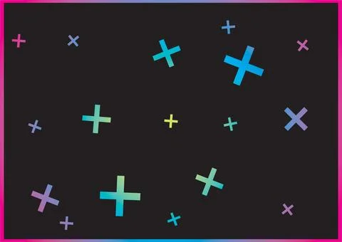 Colorful gradient plus signs scattered on a dark background, creating a vib.. イラスト素材