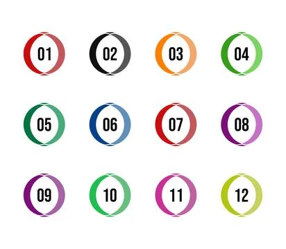 Colorful gradient round shape bullet point set from one to twelve Stock Illustration