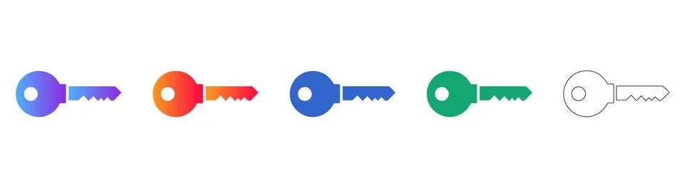 Colorful Gradient Security Key Icons Set Ilustração Stock