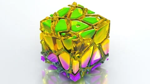 Colorful Gradient Voronoi Cube 40 4K Stock Footage 277210563