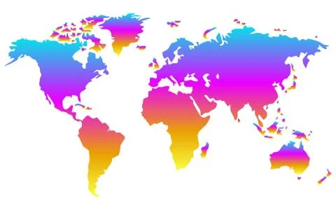 Colorful gradient world map isolated on white background, flat earth. Vector Illustrazione stock