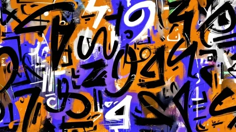 Colorful Graffiti Background With Black Scribbles on Orange Purple Blue Video stock 315504072