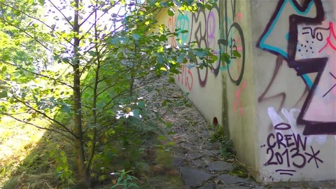 Colorful graffiti on a concrete bridge Stock Footage 73198554
