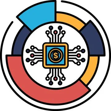 A colorful graphic of a computer chip with a dollar sign on it Stock Illustration