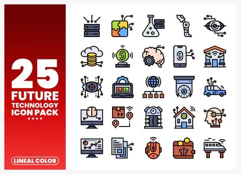 A colorful graphic with future technology icons in lineal color. showcasing.. Stock Illustration