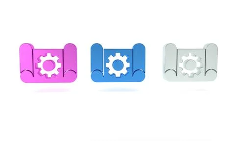 Colorful Graphing paper for engineering and gear icon isolated on white bac.. Stock Illustration