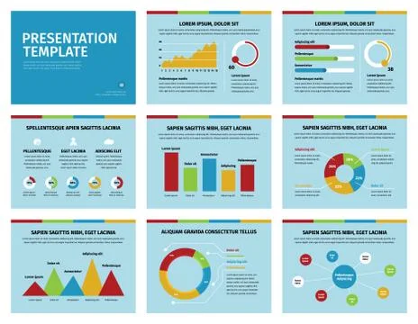 Colorful graphs and presentation graphics on blue Stock-Illustration