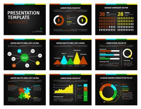 Colorful graphs and presentation graphics on black 스톡 일러스트