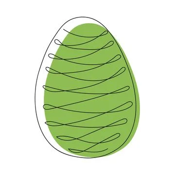 Colorful green Easter egg with a pattern. Continuous one line drawing. On w.. 스톡 일러스트