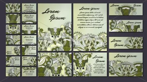 Colorful Greeting Invitation Card Illustration Set. Flower Vector Design Conc