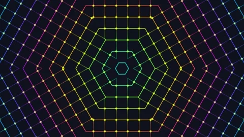 Colorful grid pattern with lines and shapes on dark Stock Footage 337967846