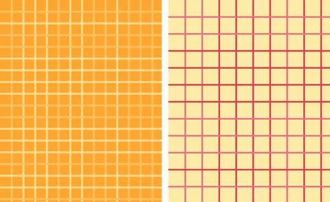 Colorful grid patterns featuring orange waffle texture and red lines on yel.. Ilustración de archivo
