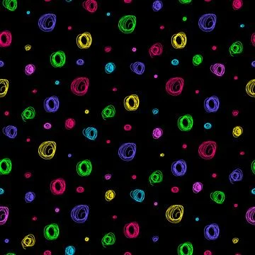 Colorful Grunge Seamless Pattern With Different Hand Drawn Circles Stock Illustration