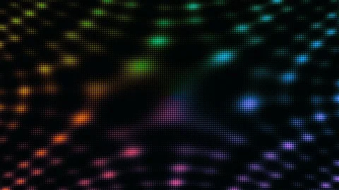 Colorful halftone dot waves flowing on black background Stock Footage 336994527
