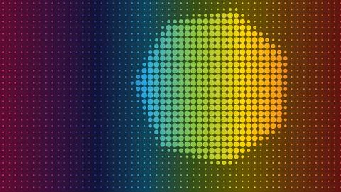 Colorful halftone dots create a glowing circular form across a dark spectrum Stock Illustration