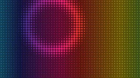 Colorful halftone dots create a glowing circular ring across a dark spectrum Stock Illustration