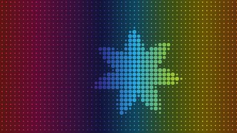 Colorful halftone dots form a glowing starburst shape across a dark spectrum Stock Illustration