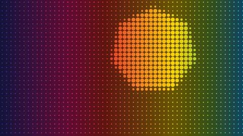 Colorful halftone dots form a glowing circular orb across a dark spectrum Stock Illustration