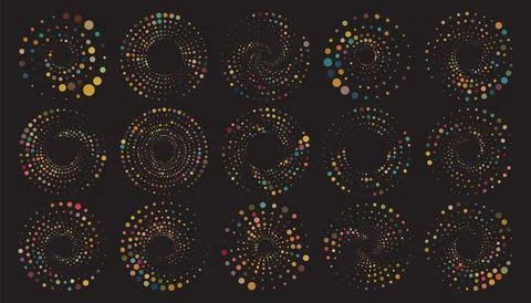 Colorful halftone round elements set, twisters collection, halftone circula.. Stock Illustration