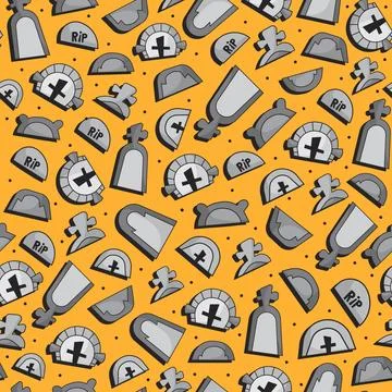 Colorful halloween seamless pattern with graveyard tombstone Stock Illustration