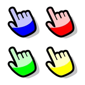 Colorful hand cursor set on white background Stock Illustration