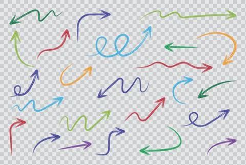 Colorful hand-drawn arrows vector set  on transparent background Stock Illustration