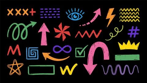 Colorful Hand Drawn Doodle Elements Set Arrows Shapes Symbols Sketch Design 스톡 일러스트