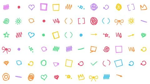 Colorful Hand-Drawn Doodle Elements Collection for Creative Design Projects Stock-Illustration