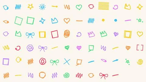 Colorful Hand-Drawn Doodle Elements Collection for Creative Digital Design .. Illustrazione stock