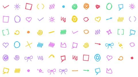 Colorful Hand-Drawn Doodle Elements Collection for Creative Design Projects Stock-Illustration