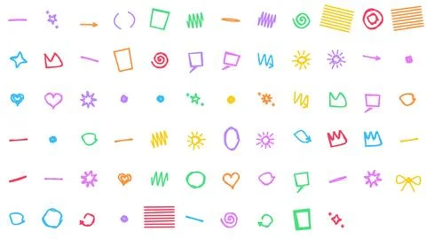 Colorful Hand-Drawn Doodle Elements Collection Isolated on a Plain White Ba.. 스톡 일러스트