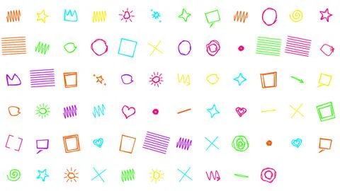 Colorful Hand-Drawn Doodle Elements Collection Isolated on a Clean White Ba.. 스톡 일러스트