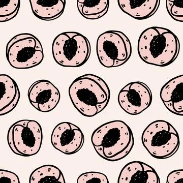 Colorful hand-drawn doodle pattern with peaches. Stock Illustration